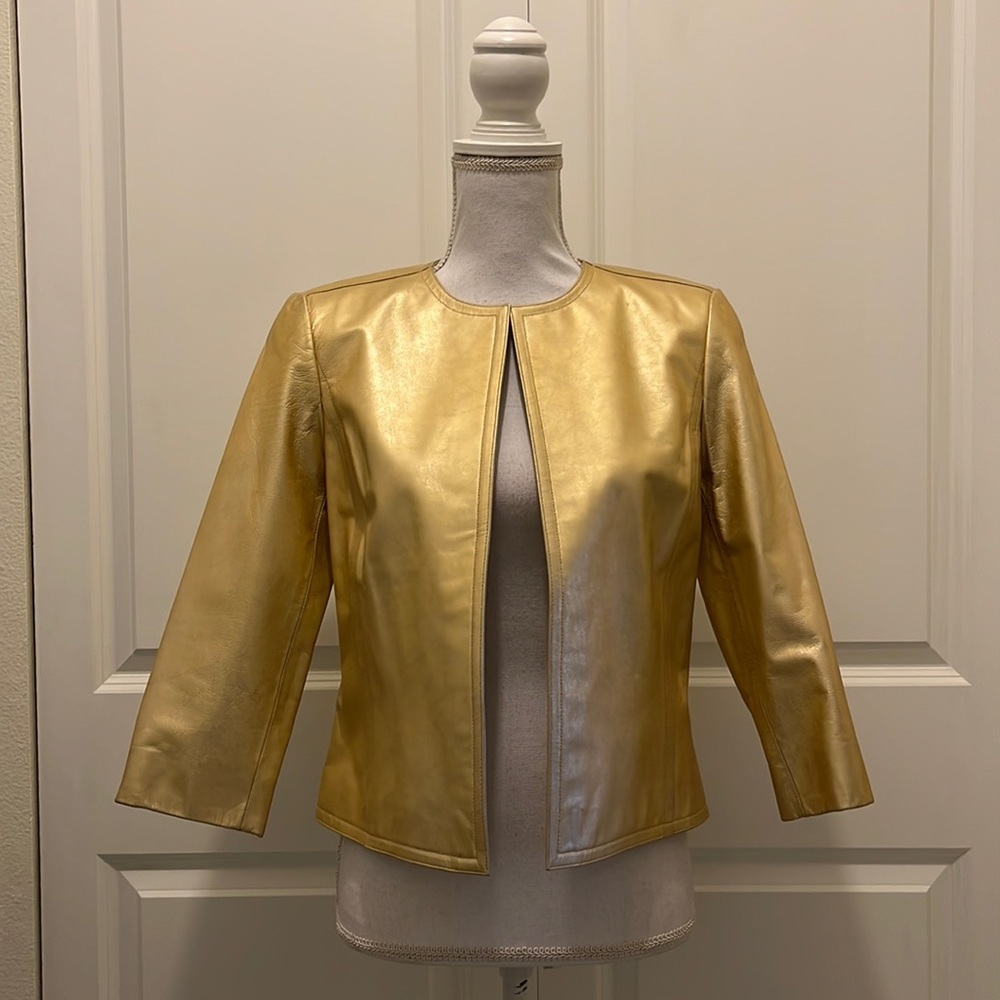 Ellen Tracy Metallic Gold Leather Jacket